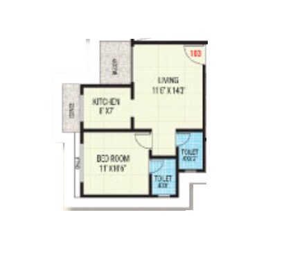 Floor plan of 1 BHK 322 Sq. Ft. Apartment in Deeplaxmi Shreeji Milestone, Thane