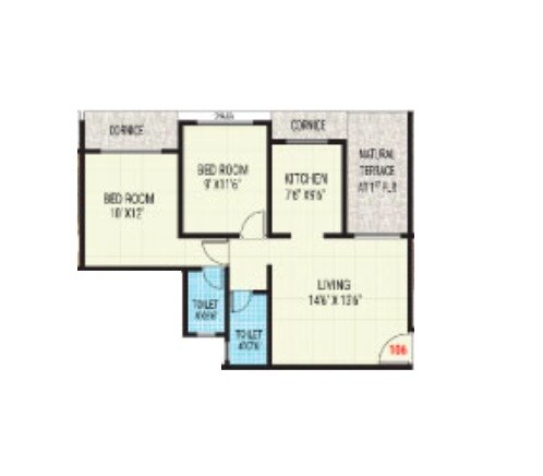 Floor plan of 2 BHK 620 Sq. Ft. Apartment in Deeplaxmi Shreeji Milestone, Thane