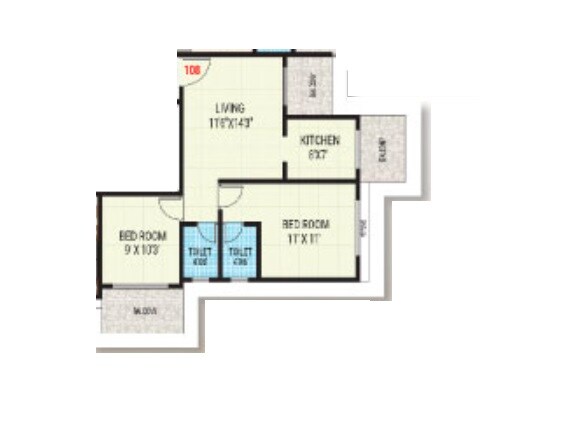 Floor plan of 2 BHK 635 Sq. Ft. Apartment in Deeplaxmi Shreeji Milestone, Thane