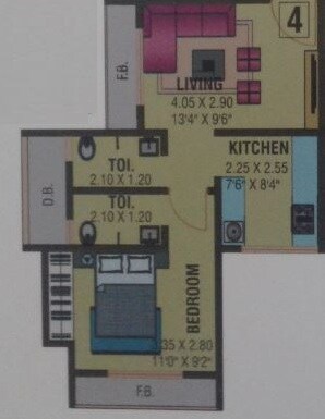 Floor plan of 1 BHK 400 Sq. Ft. Apartment in Delta Avenue, Thane