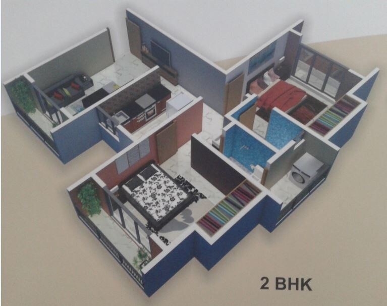 Floor plan of 2 BHK 502 Sq. Ft. Apartment in Delta Avenue, Thane