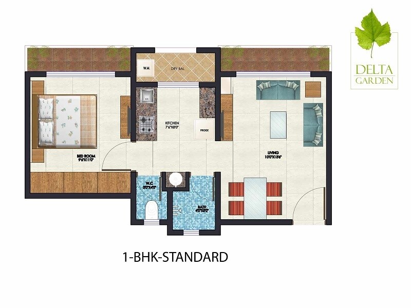 Floor plan of 1 BHK 316 Sq. Ft. Apartment in Delta Realty Delta Garden, Thane