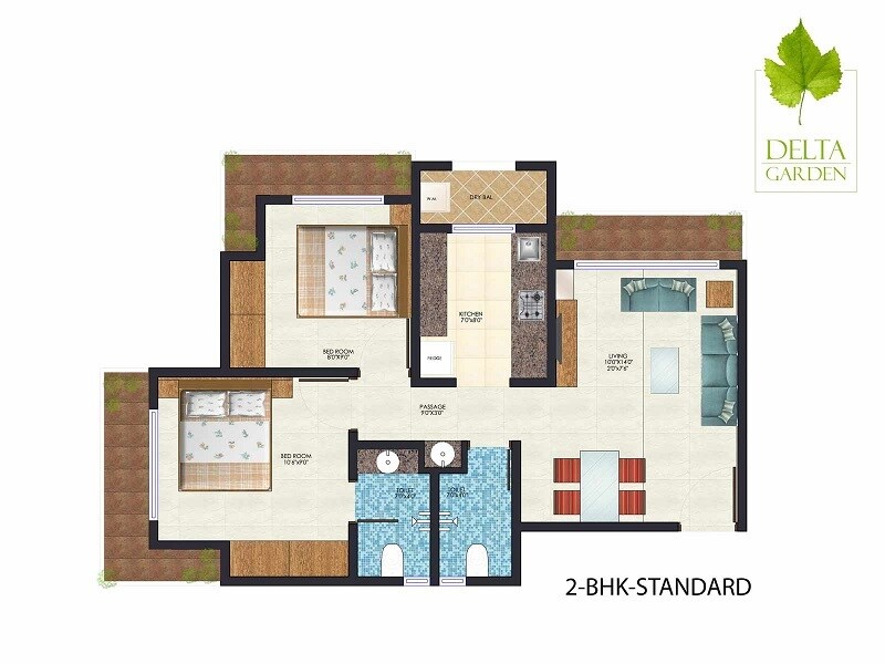 Floor plan of 2 BHK 471 Sq. Ft. Apartment in Delta Realty Delta Garden, Thane