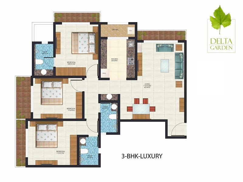 3 BHK 802 Sq. Ft. Apartment