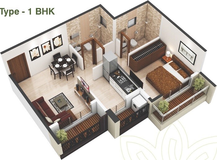 Floor plan of 1 BHK 377 Sq. Ft. Apartment in Dev Harmony, Thane