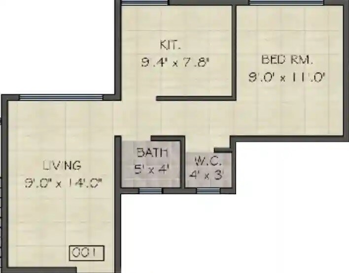 Floor plan of 1 BHK 345 Sq. Ft. Apartment in Dev Luxuria Badlapur East, Thane