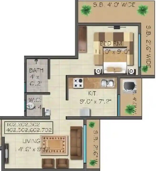 1 BHK 364 Sq. Ft. Apartment