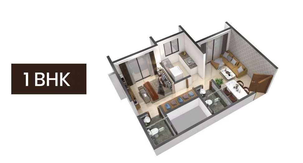 Floor plan of 1 BHK 406 Sq. Ft. Apartment in DGS Sheetal Utsav, Thane