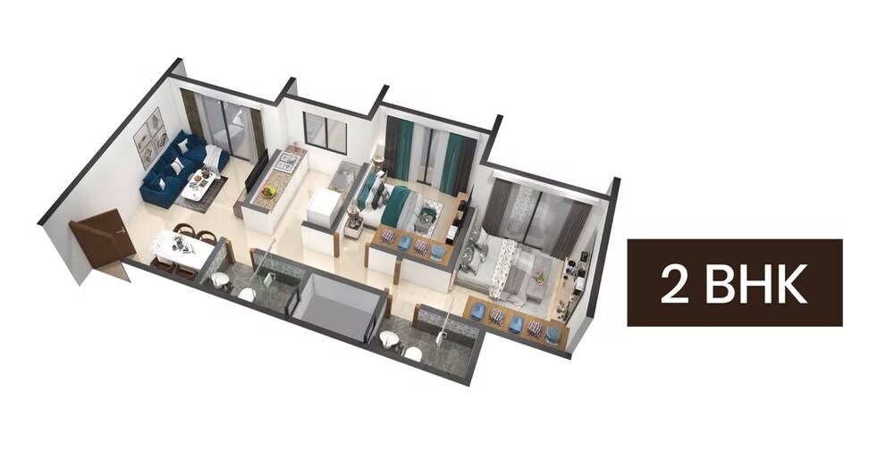 Floor plan of 2 BHK 509 Sq. Ft. Apartment in DGS Sheetal Utsav, Thane