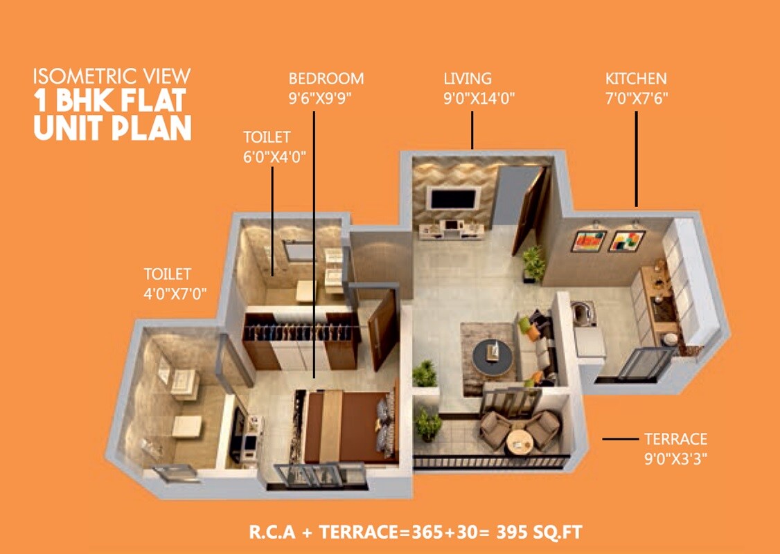 Floor plan of 1 BHK 365 Sq. Ft. Apartment in Dhanveer Balaji Uphomes, Thane