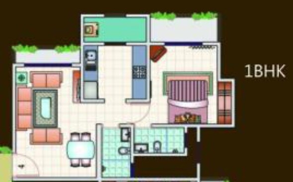 Floor plan of 1 BHK Apartment - 366 sq. ft. in Dimple Pinnacolo, Thane