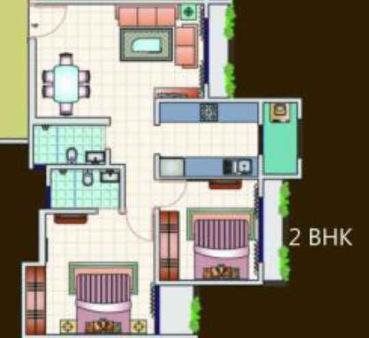 Floor plan of 2 BHK Apartment - 580 sq. ft. in Dimple Pinnacolo, Thane