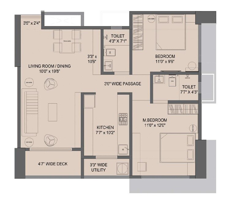 2 BHK 747 Sq. Ft. Apartment