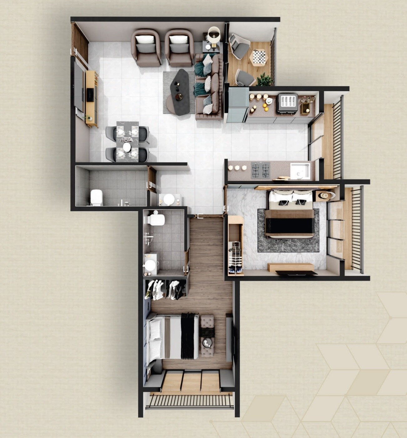 Floor plan of 2 BHK 690 Sq. Ft. Apartment in DK SPM Dream City, Thane