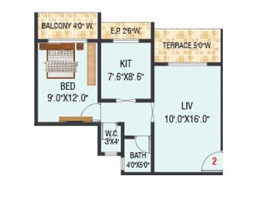 Floor plan of 1 BHK 412 Sq. Ft. Apartment in Dolphin Grand Vista, Thane