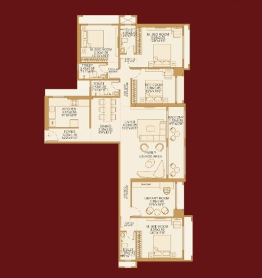 Floor plan of 5 BHK 1620 Sq. Ft. Apartment in Dosti 604, Thane