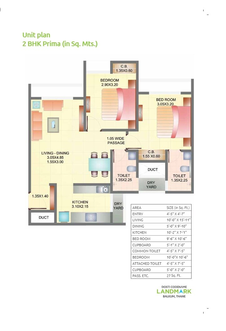 2 BHK 987 Sq. Ft. Apartment