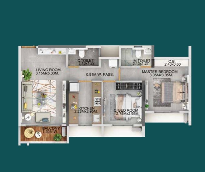 2 BHK 650 Sq. Ft. Apartment