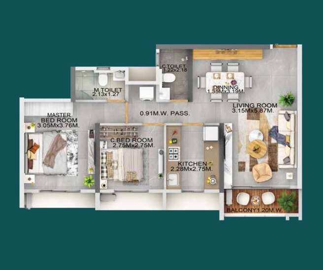 2 BHK 702 Sq. Ft. Apartment