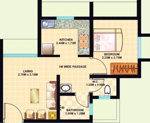 Floor plan of 1 BHK 287 Sq. Ft. Apartment in Dosti Desire Joy, Thane