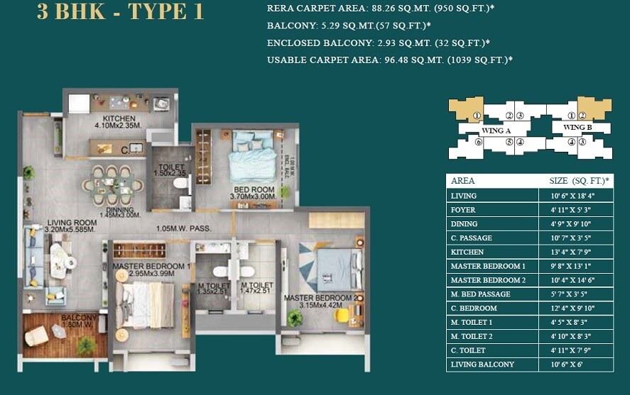 Other, dosti-eden 3 Bedroom 1039 Sq.Ft. Apartment In Brahmand Thane 9013517