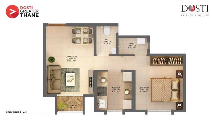 Other, dosti-greater-thane 1 Bedroom 358 Sq.Ft. Apartment In Kalher Thane 9200655