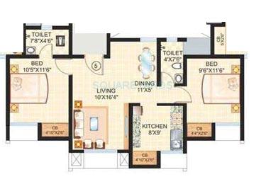 2 BHK 834 Sq. Ft. Apartment