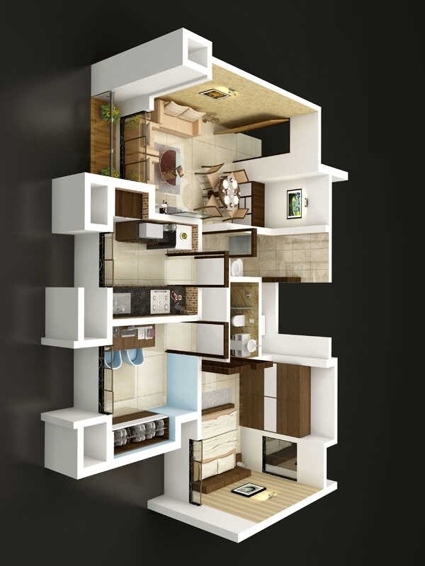 Floor plan of 1 BHK Apartment - 864 sq. ft. in Dosti Group Vihar, Thane