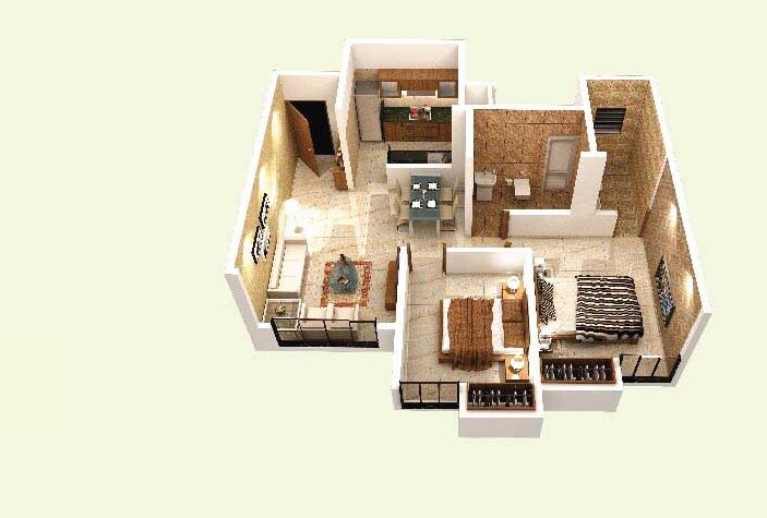 Floor plan of 2 BHK Apartment - 1220 sq. ft. in Dosti Group Vihar, Thane
