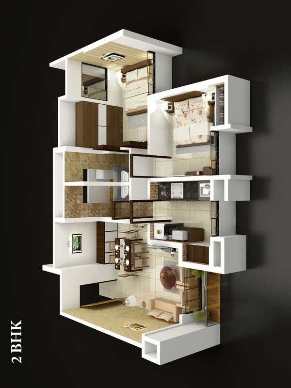 Floor plan of 2 BHK Apartment - 1308 sq. ft. in Dosti Group Vihar, Thane