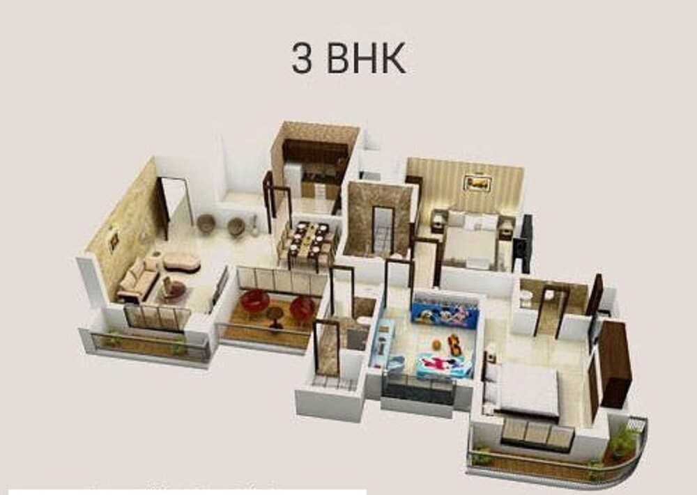 Floor plan of 3 BHK 1155 Sq. Ft. Apartment in Dosti Imperia Phase II, Thane