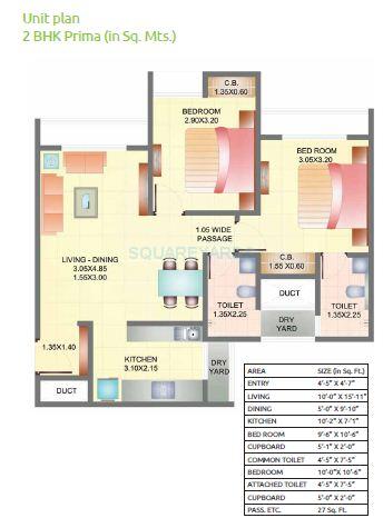 2 BHK 987 Sq. Ft. Apartment
