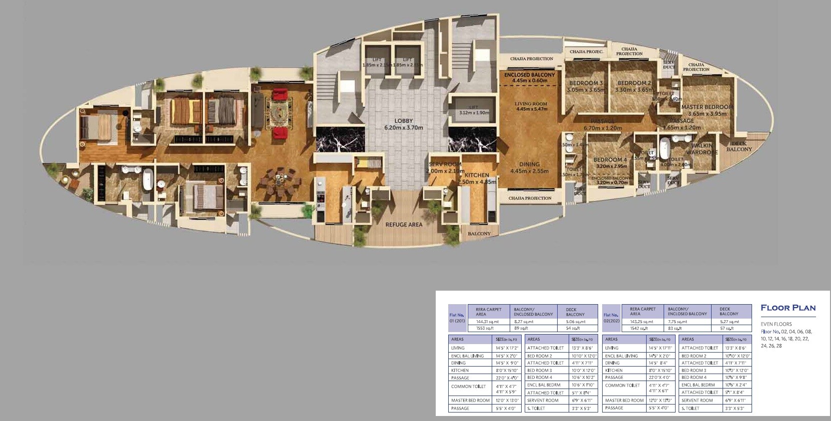 Floor plan of 4 BHK 1541 Sq. Ft. Apartment in Dosti Majestica, Thane