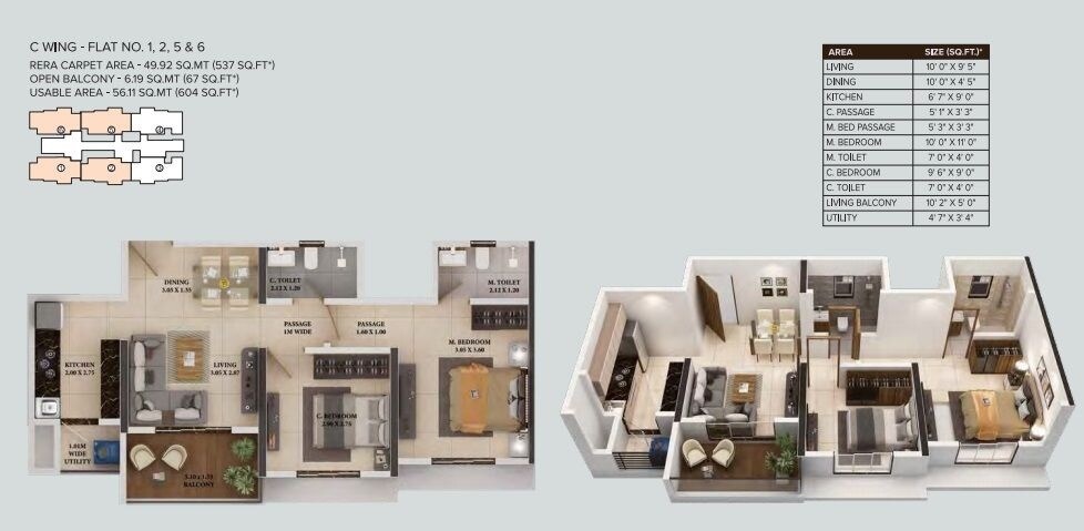 2 BHK 604 Sq. Ft. Apartment
