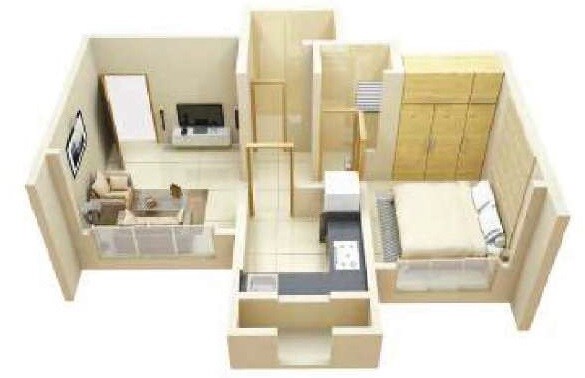 Floor plan of 2 BHK 489 Sq. Ft. Apartment in Dosti Planet North Opal, Thane