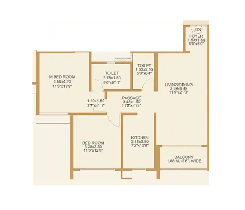 2 BHK 888 Sq. Ft. Apartment