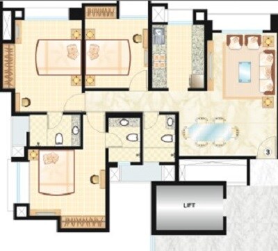 Floor plan of 3 BHK 1508 Sq. Ft. Apartment in Dosti Vasudha, Thane