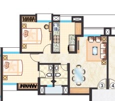 Floor plan of 2 BHK 1080 Sq. Ft. Apartment in Dosti Vidisha, Thane