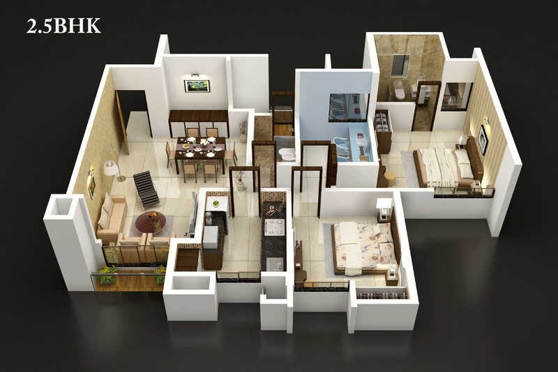 Floor plan of 2 BHK 1493 Sq. Ft. Apartment in Dosti Vidisha, Thane