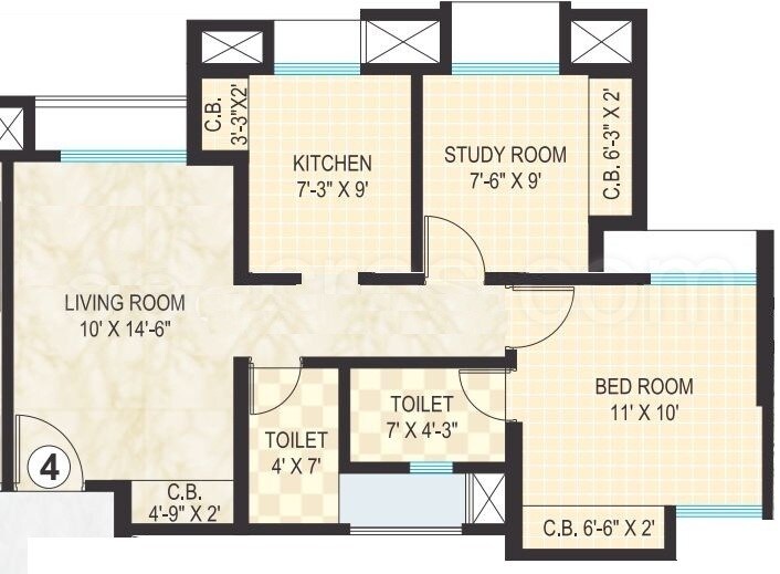 Floor plan of 1 BHK 597 Sq. Ft. Apartment in Dosti Vihar, Thane