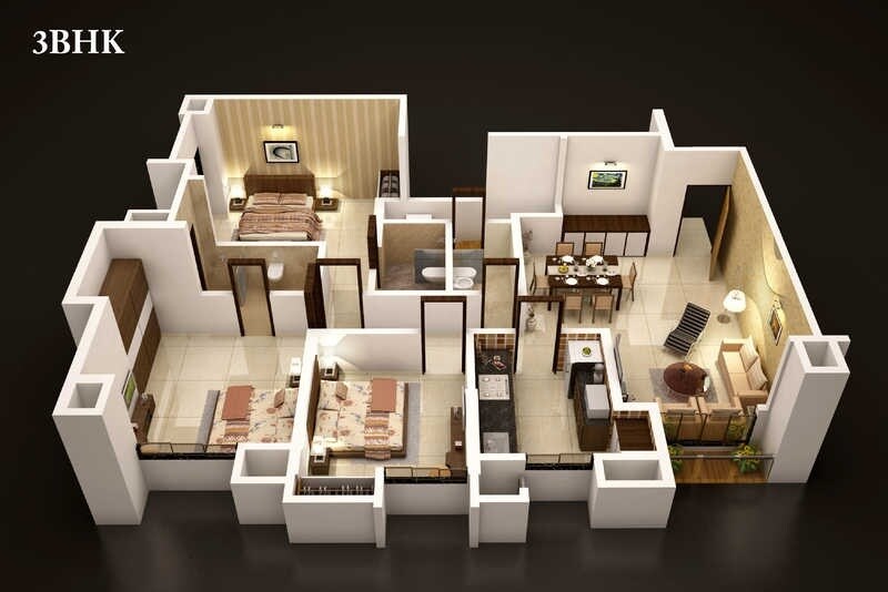 Floor plan of 3 BHK 1508 Sq. Ft. Apartment in Dosti Vihar Phase III, Thane