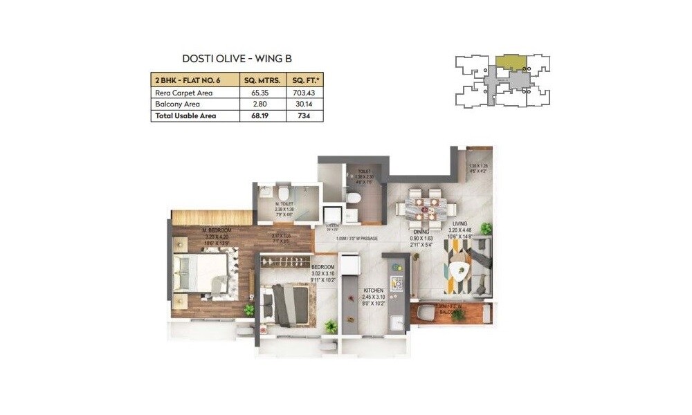  2 BHK Apartment at Dosti West County, Balkum Pada – for Rent