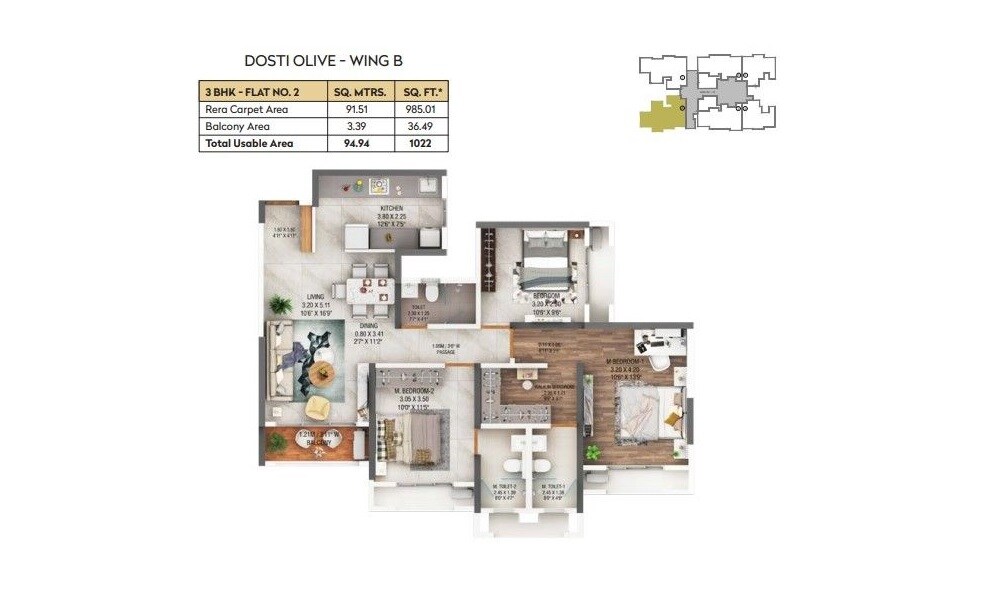  3 BHK Apartment at Dosti West County, Balkum Pada – for Sale