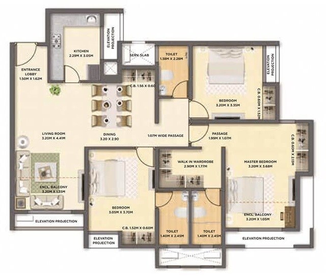 3 BHK 1057 Sq. Ft. Apartment