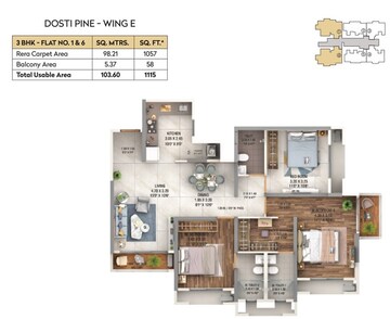  3 BHK Apartment at Dosti West County Phase 4 Dosti Pine, Balkum Pada – for Sale