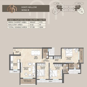  3 BHK Apartment at Dosti Willow, Kolshet Industrial Area – for Sale