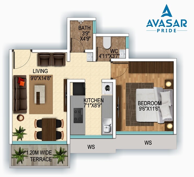 1 BHK 431 Sq. Ft. Apartment