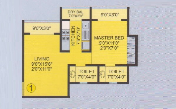 Floor plan of 1 BHK 482 Sq. Ft. Apartment in Drashti Shubham Garden, Thane