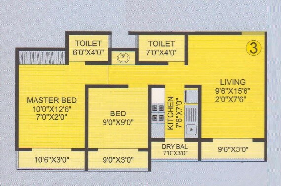 Floor plan of 2 BHK 638 Sq. Ft. Apartment in Drashti Shubham Garden, Thane