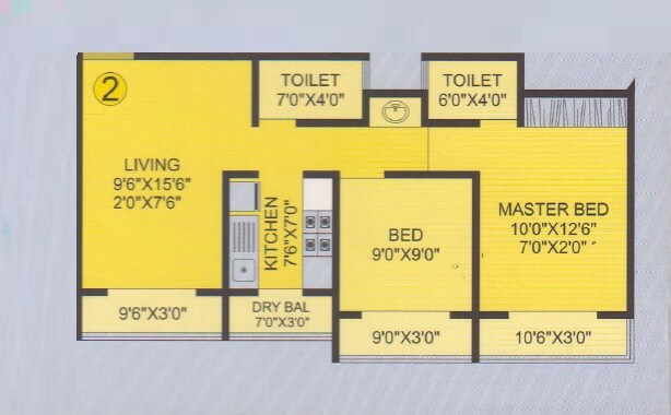 Floor plan of 2 BHK 645 Sq. Ft. Apartment in Drashti Shubham Garden, Thane